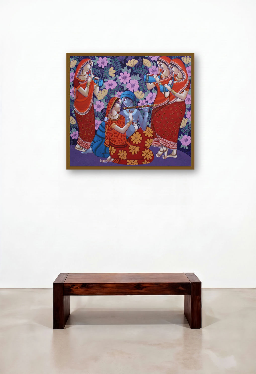 Krishna Leela (Divine Melodies of Love) by artist Sekhar Roy displayed in a Art Deco Lounge