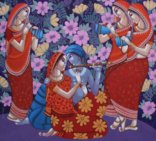 Krishna Leela Painting by Sekhar Roy | ArtZolo.com