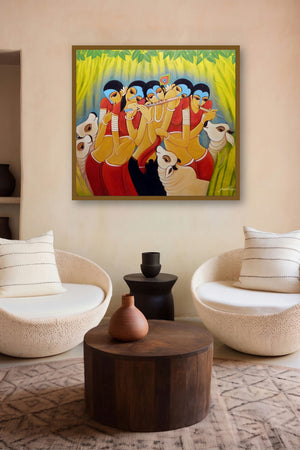 Krishna Lila (Enchanting Melodies) by artist Pallavi Walunj displayed in a Luxury gallery