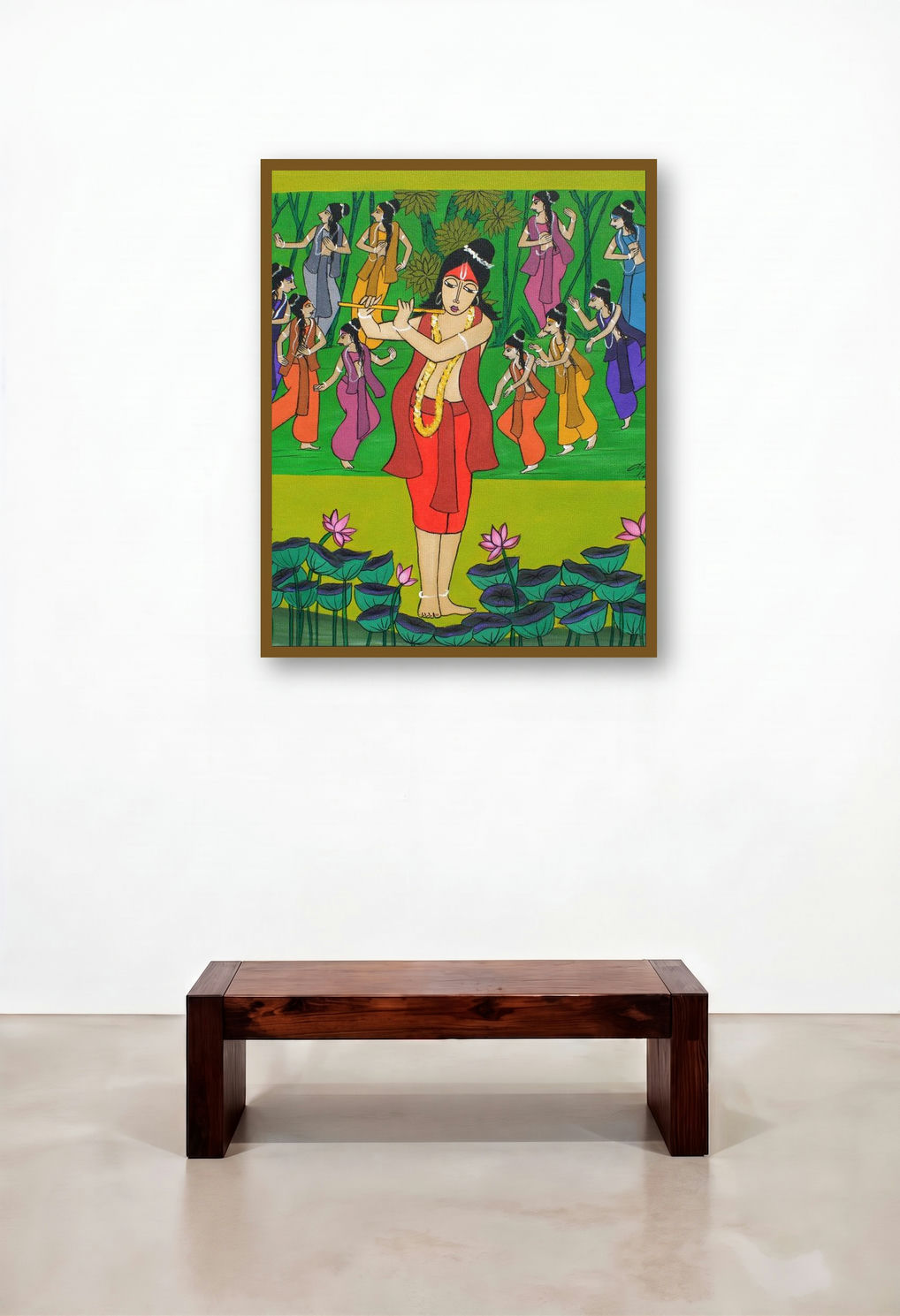 Krishna Raas Leela (Krishna's Divine Dance) by artist Chetan Katigar displayed in a Coastal Hotel Lobby