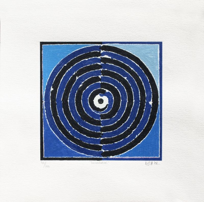 Abstract serigraphs painting titled 'Kundalini', 20x20 inches, by artist S. H. Raza on Paper