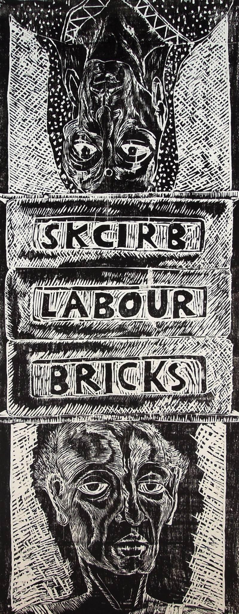 contemporary printmaking titled 'Labour', 48x18 inches, by artist Koustav Nag on Paper