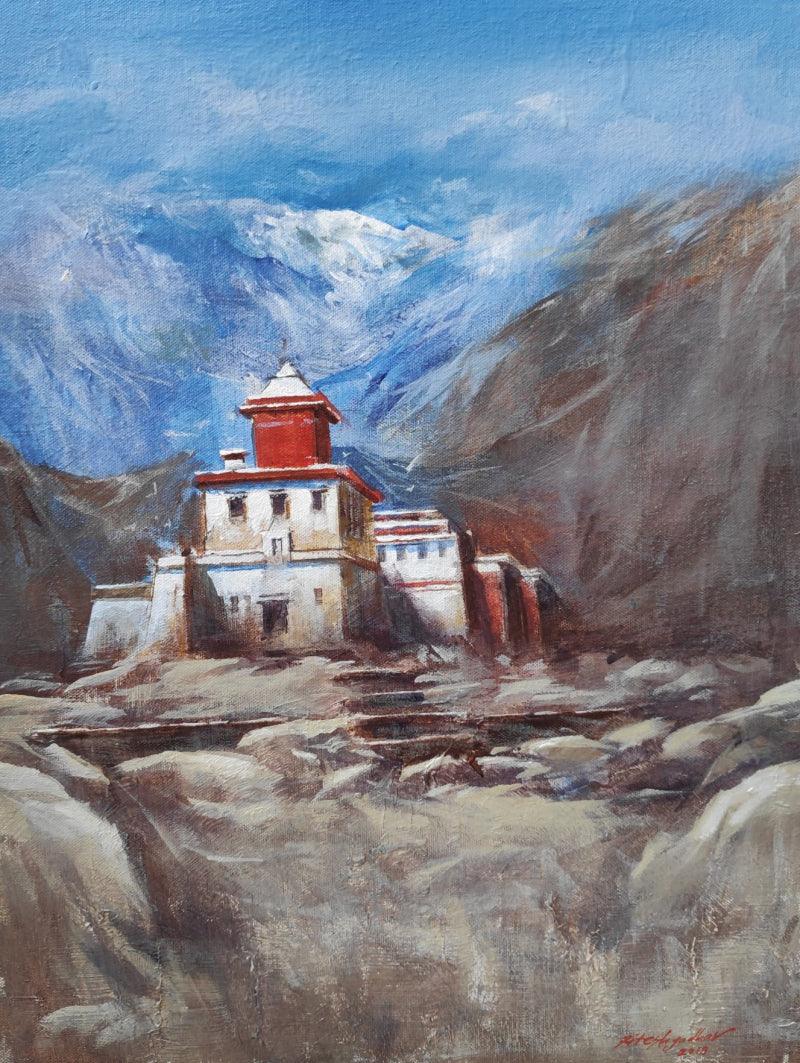 Cityscape acrylic painting titled 'Ladakh', 20x14 inches, by artist Ritesh Jadhav on Canvas