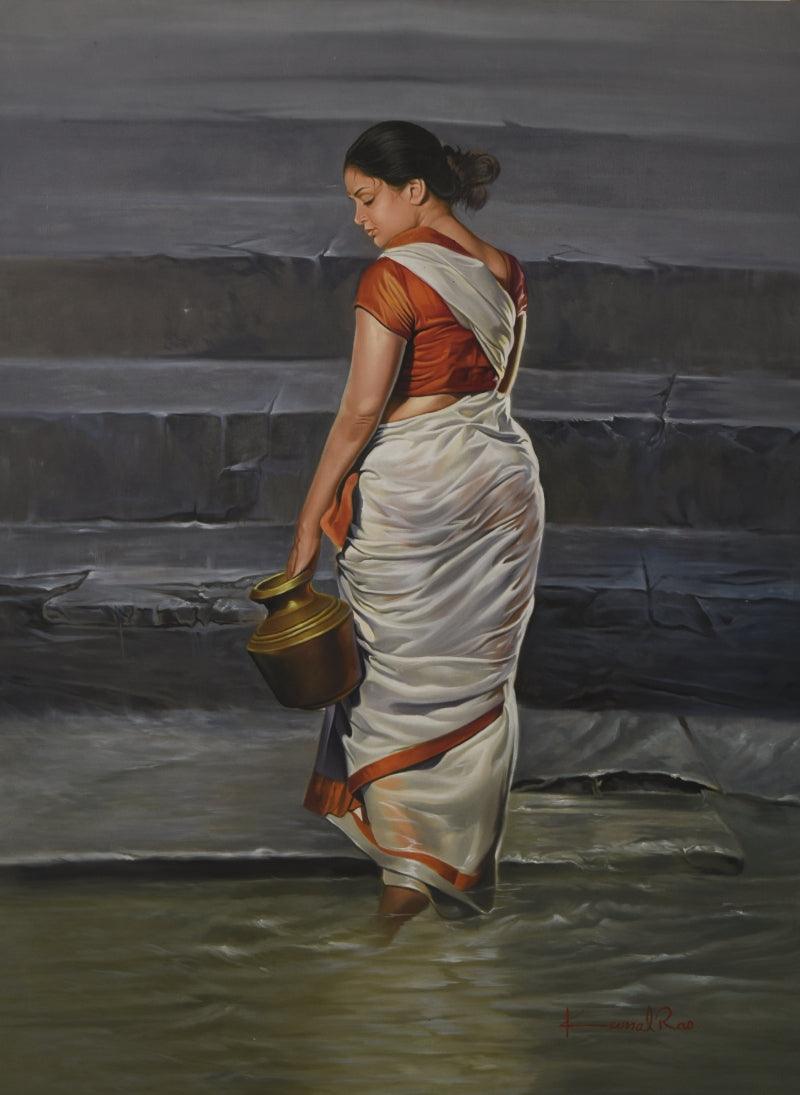 Figurative oil painting titled 'Lady', 36x48 inches, by artist Kamal Rao on Canvas
