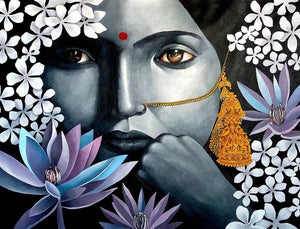 Figurative acrylic painting titled 'Lady', 36x48 inches, by artist Ranjith Raghupathy on Canvas