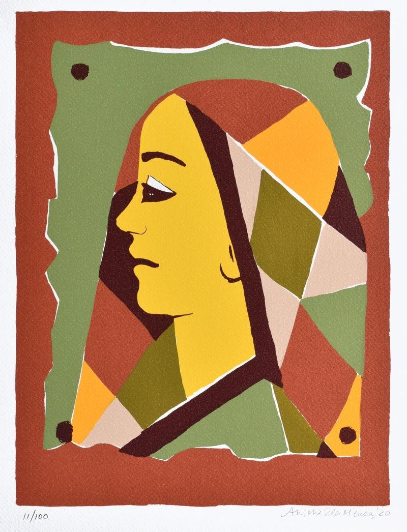 Figurative serigraphs painting titled 'Lady', 20x15 inches, by artist Anjolie Ela Menon on Paper