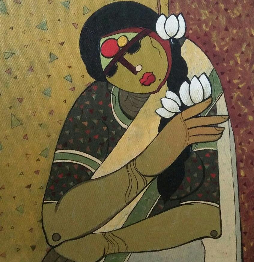 Figurative acrylic painting titled 'Lady', 12x12 inches, by artist Priyanka Chivte on Canvas
