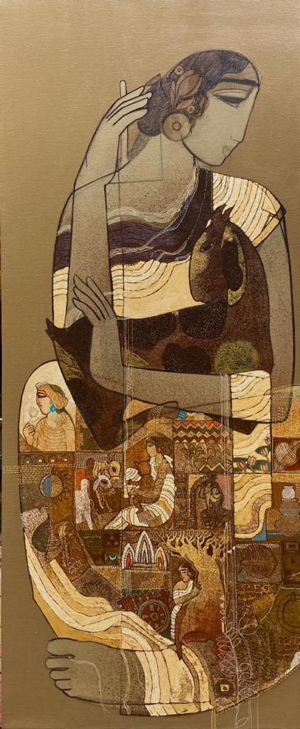 Figurative acrylic painting titled 'Lady', 48x20 inches, by artist Siddharth Shingade on Canvas