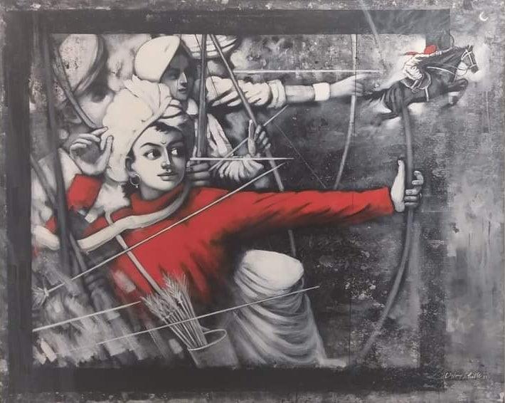 Figurative acrylic painting titled 'Laksha Series', 48x60 inches, by artist Vijay Gille on Canvas