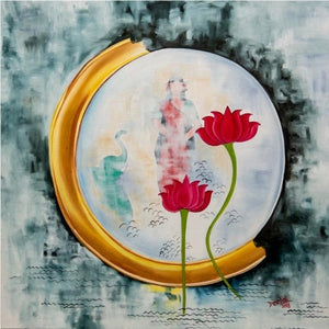 contemporary acrylic painting titled 'Lakshmi', 24x24 inches, by artist Deepali Mundra on Canvas