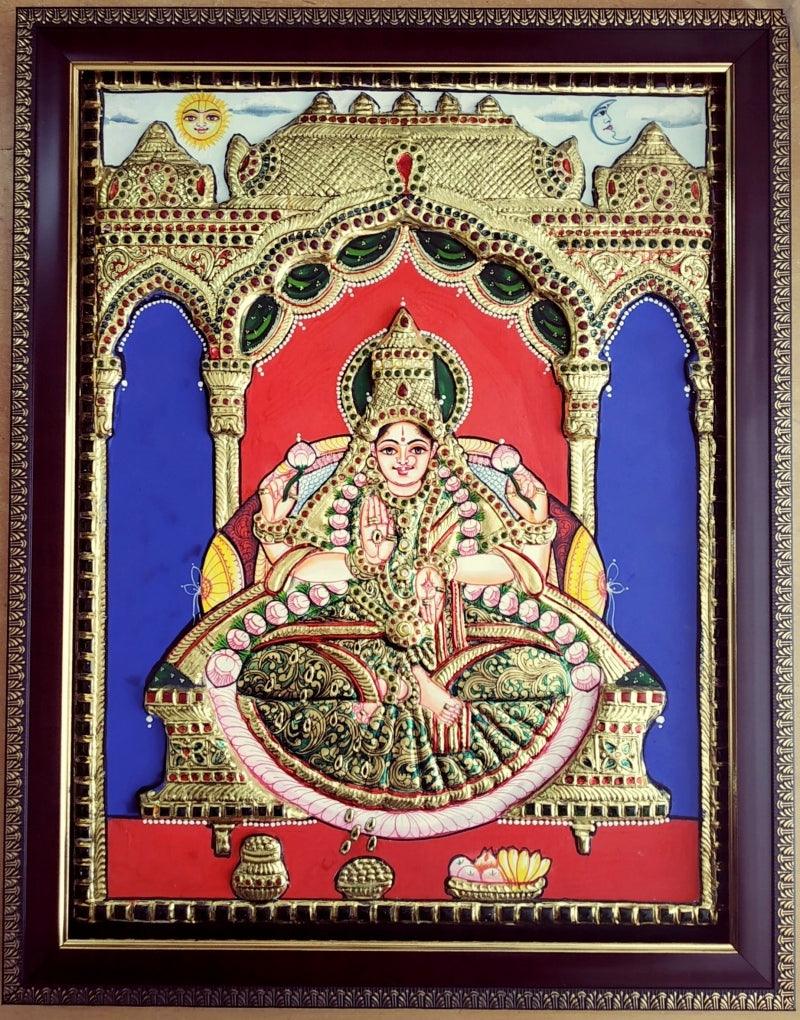 Religious tanjore traditional art titled 'Lakshmi Tanjore Painting', 18x14 inches, by artist VANI VIJAY on Plywood