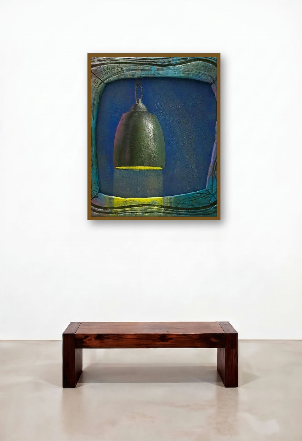 Lamp (Illuminated Solitude) by artist Gopal Pardeshi displayed in a Mid-Century Modern Library