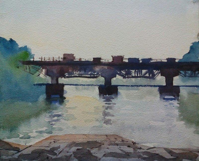 Nature watercolor painting titled 'Landscape 1', 11x14 inches, by artist Surendra Jagtap on Paper