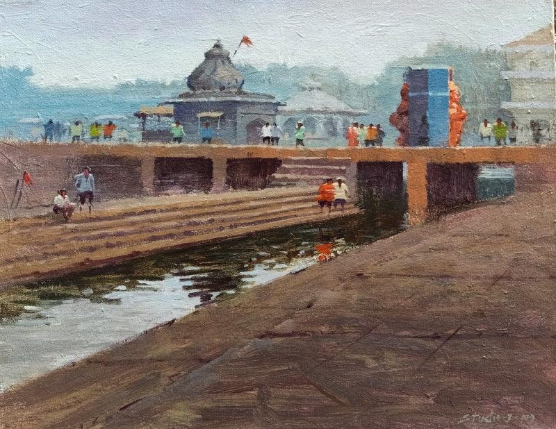 Cityscape acrylic painting titled 'Landscape 1', 16x20 inches, by artist Suresh Jangid on Canvas