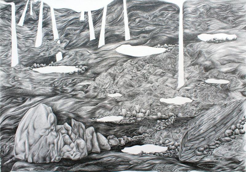 Landscape pencil drawing titled 'Landscape 1', 20x28 inches, by artist Appalachari Chalapaka on Paper
