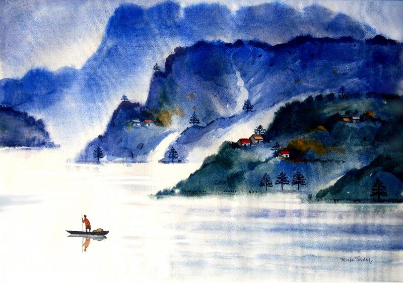 Figurative acrylic painting titled 'Landscape 1', 14x10 inches, by artist Raju Terdals on Canvas