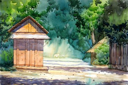 Landscape watercolor painting titled 'Landscape 1', 21x17 inches, by artist Vinayak Potdar on Paper