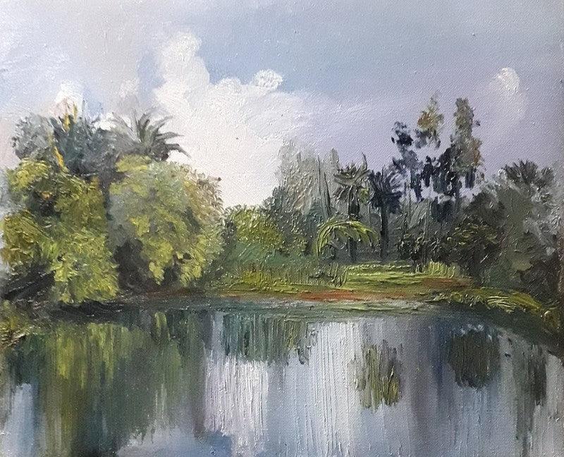 Landscape oil painting titled 'Landscape 1', 10x12 inches, by artist Pabitra Kundu on Canvas