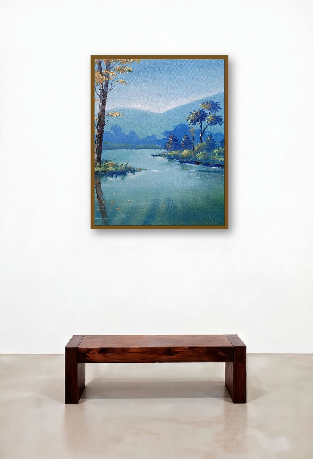 Landscape 1 (Peaceful Reflections) by artist Shankar Zunjarrao displayed in a Elegant Lounge