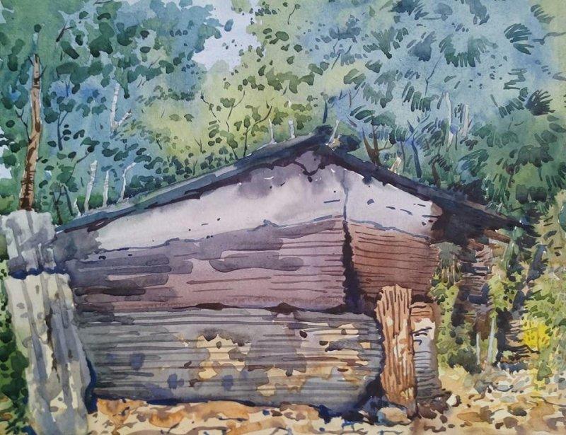 Nature watercolor painting titled 'Landscape 13', 11x14 inches, by artist Surendra Jagtap on Paper