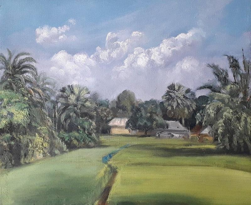 Landscape oil painting titled 'Landscape 2', 10x12 inches, by artist Pabitra Kundu on Canvas