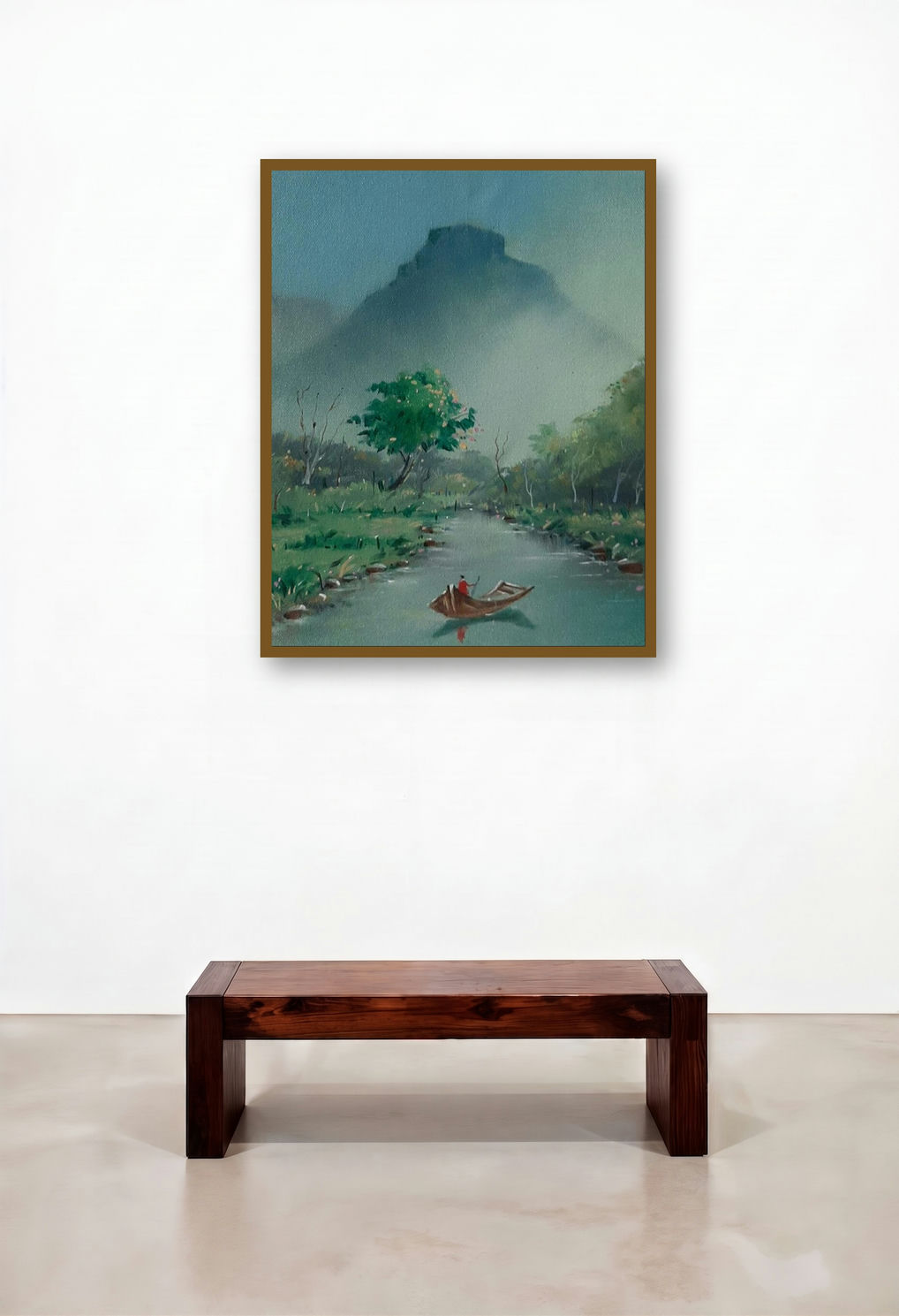 Landscape 2 (Serene River) by artist Shankar Zunjarrao displayed in a Traditional Lounge