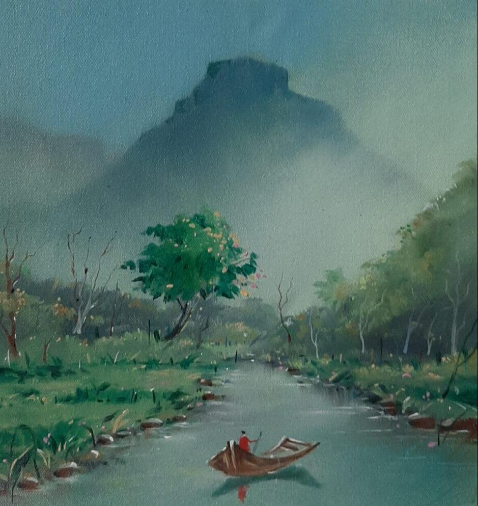 Landscape oil painting titled 'Landscape 2', 12x12 inches, by artist Shankar Zunjarrao on Canvas