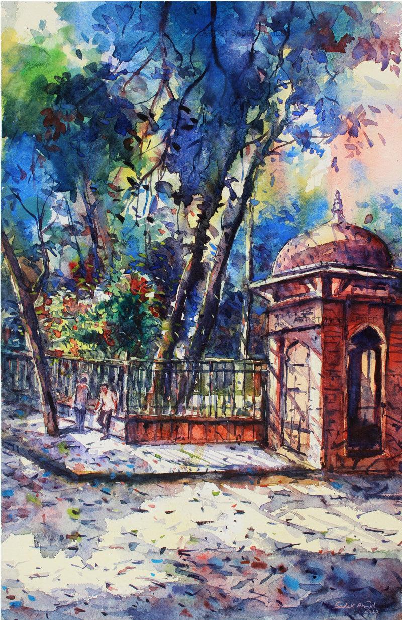 Landscape watercolor painting titled 'Landscape 2', 15x22 inches, by artist Sadek Ahmed on Paper