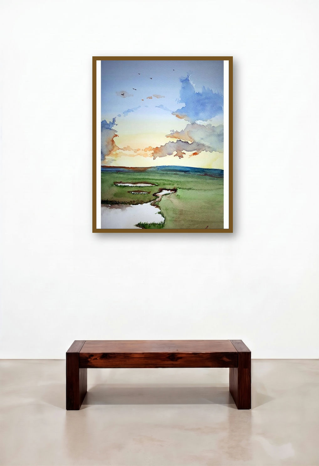 Landscape 2 (Marsh Sunset) by artist Arunava Ray displayed in a Modern Lounge