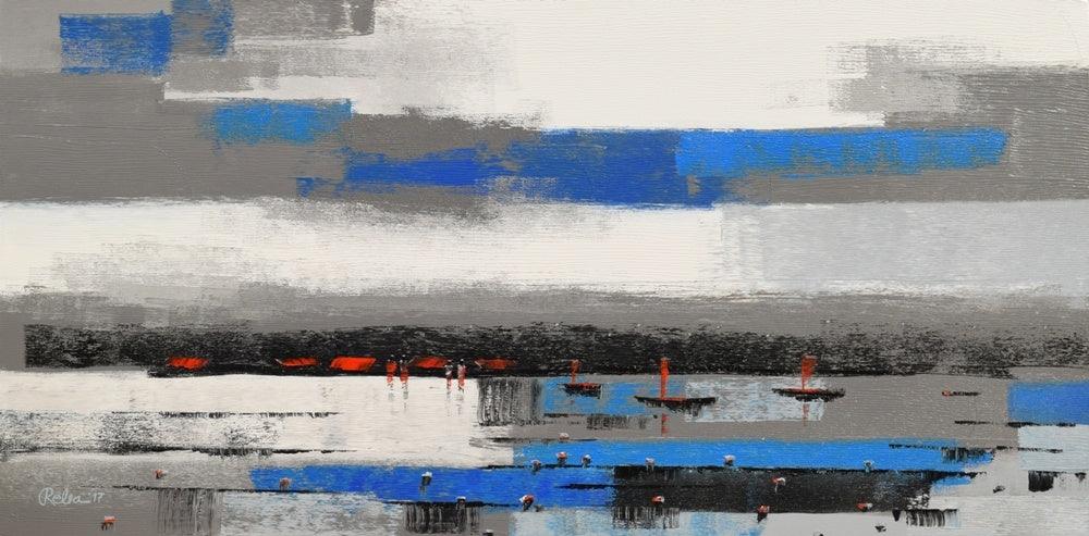 Abstract acrylic painting titled 'Landscape 2', 24x48 inches, by artist Reba Mandal on Canvas