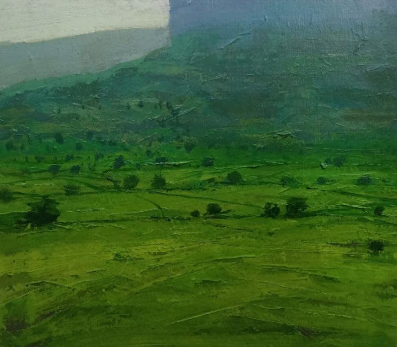 Nature acrylic painting titled 'Landscape 3', 12x12 inches, by artist Suresh Jangid on Canvas