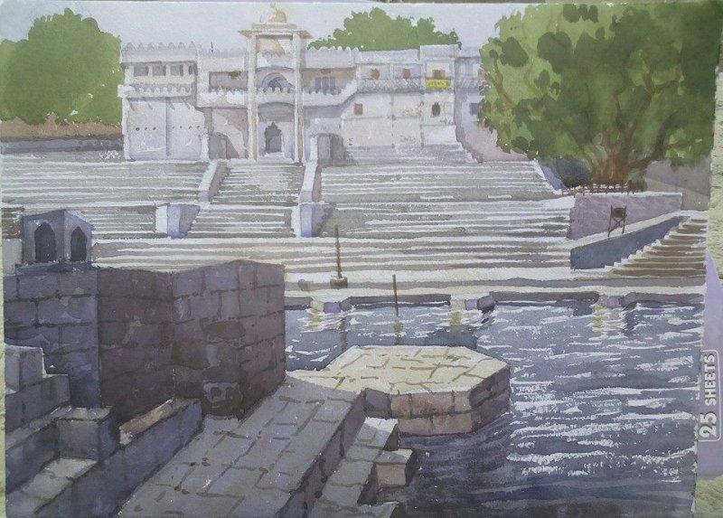 Nature watercolor painting titled 'Landscape 3', 11x14 inches, by artist Surendra Jagtap on Paper