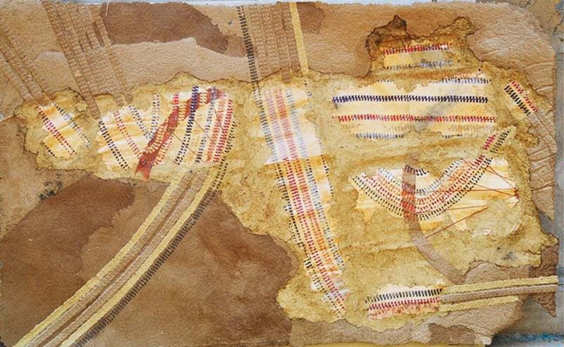 Abstract mixed media painting titled 'Landscape 3', 5x7 inches, by artist Intaz Ansari on Paper Pulp