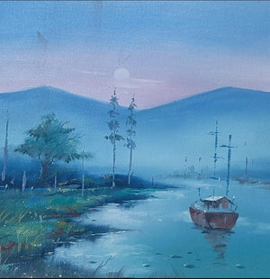 Landscape oil painting titled 'Landscape 4', 12x12 inches, by artist Shankar Zunjarrao on Canvas