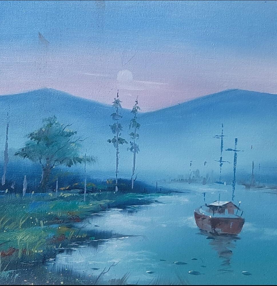 Landscape oil painting titled 'Landscape 4', 12x12 inches, by artist Shankar Zunjarrao on Canvas