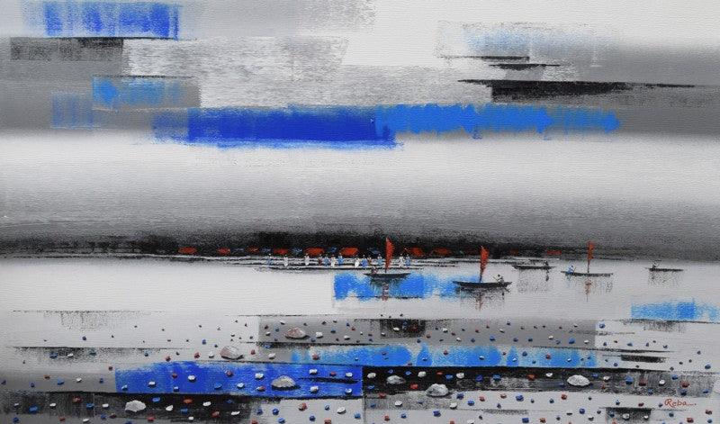 Landscape acrylic painting titled 'Landscape 4', 36x60 inches, by artist Reba Mandal on Canvas