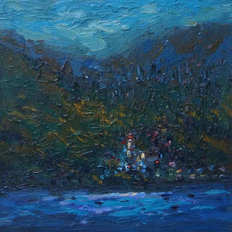 Landscape acrylic painting titled 'Landscape 4', 12x12 inches, by artist Shubham Kesur on Canvas