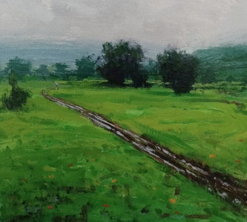 Nature acrylic painting titled 'Landscape 4', 8x8 inches, by artist Suresh Jangid on Mount