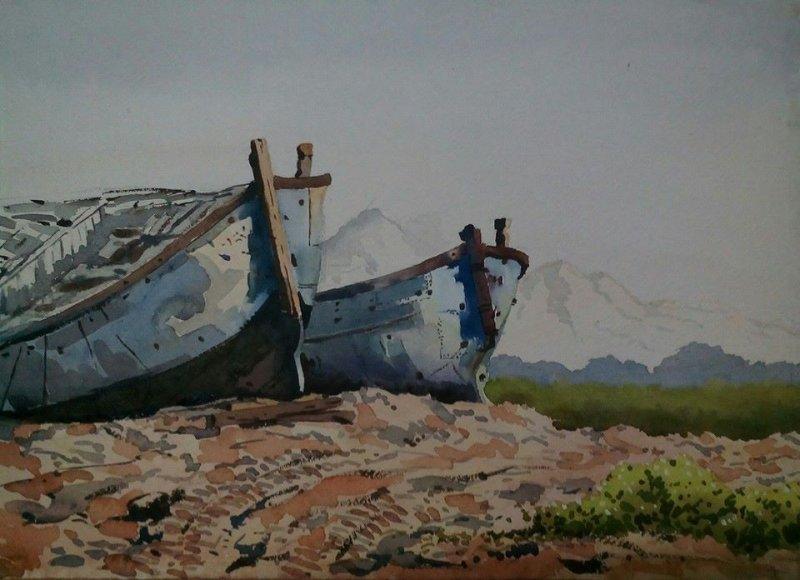 Nature watercolor painting titled 'Landscape 7', 11x14 inches, by artist Surendra Jagtap on Paper