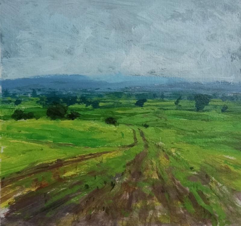 Nature acrylic painting titled 'Landscape 9', 8x8 inches, by artist Suresh Jangid on Mount