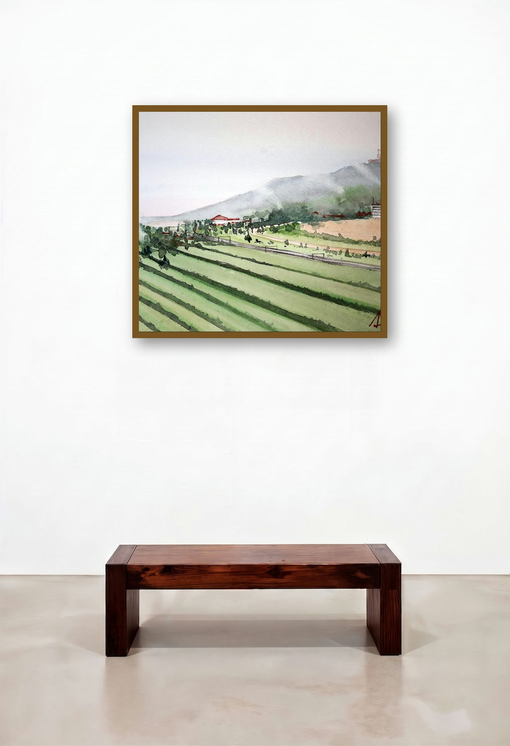 Landscape (A Misty Morning) by artist Arunava Ray displayed in a Luxury Home Office