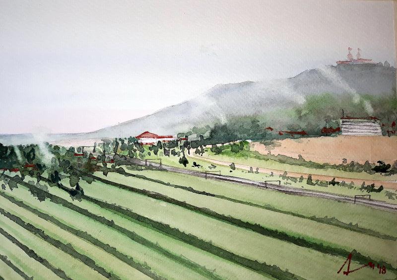 Landscape watercolor painting titled 'Landscape', 8x11 inches, by artist Arunava Ray on Paper