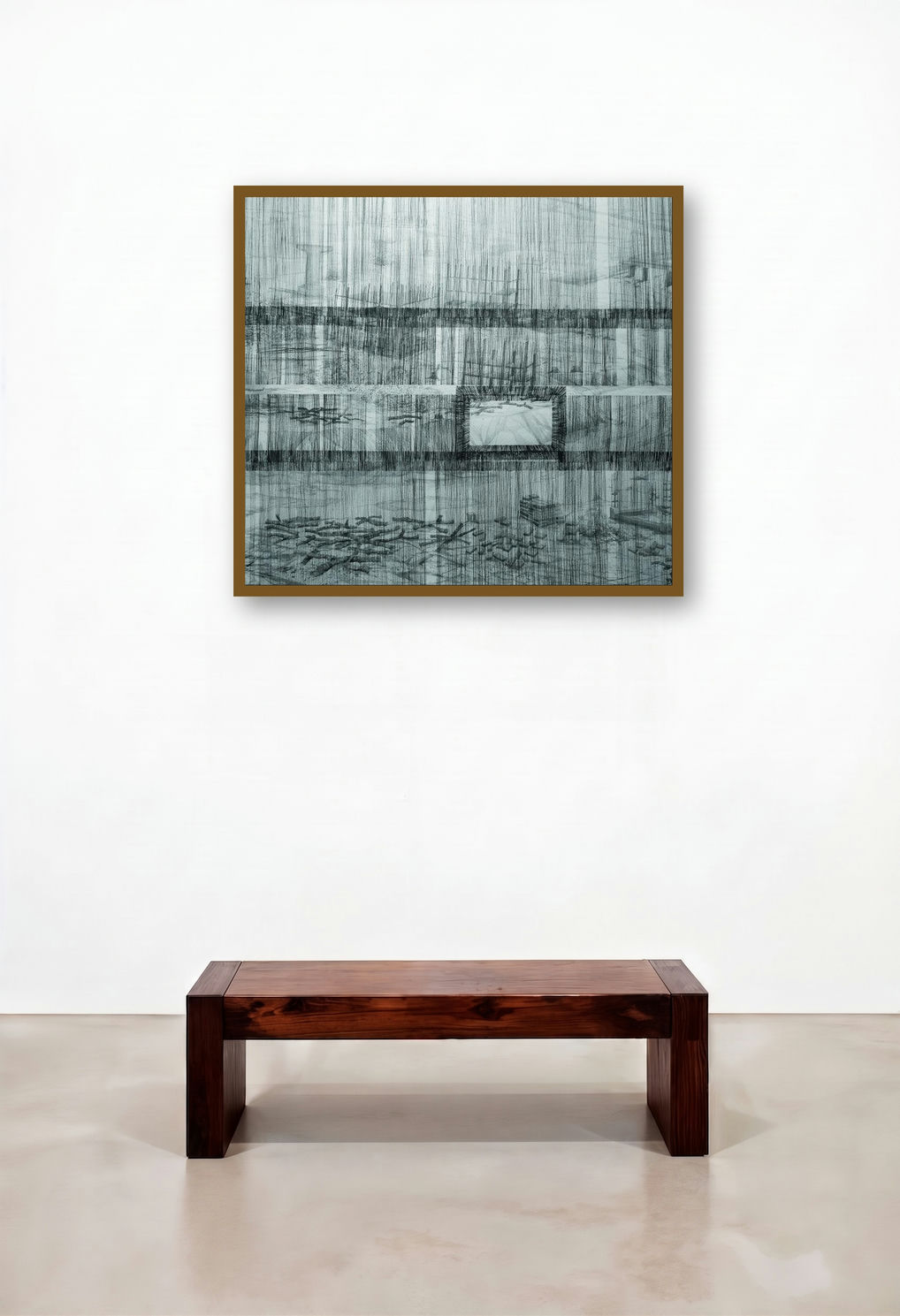 Landscape (Woven Illusions) by artist Pratap Manna displayed in a Mid-Century Modern Hotel Lobby
