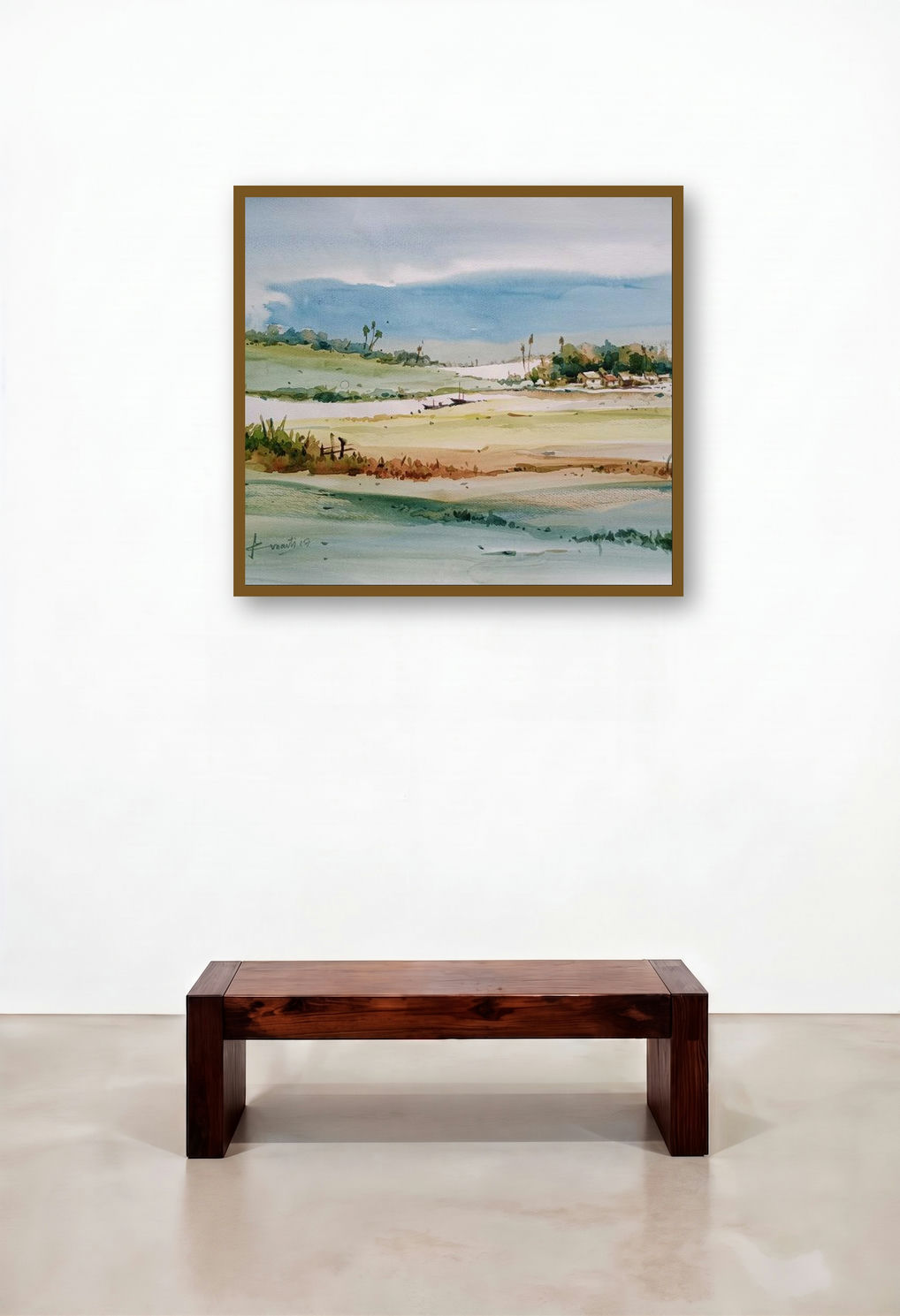 Landscape (A Peaceful Retreat) by artist Prasanta Maiti displayed in a Designer Dining Room