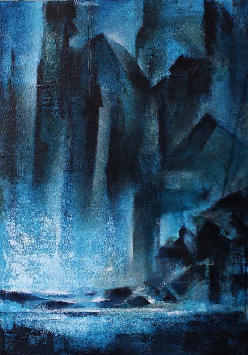 Abstract acrylic painting titled 'Landscape', 30x42 inches, by artist NIkHIl Patil on Canvas Board
