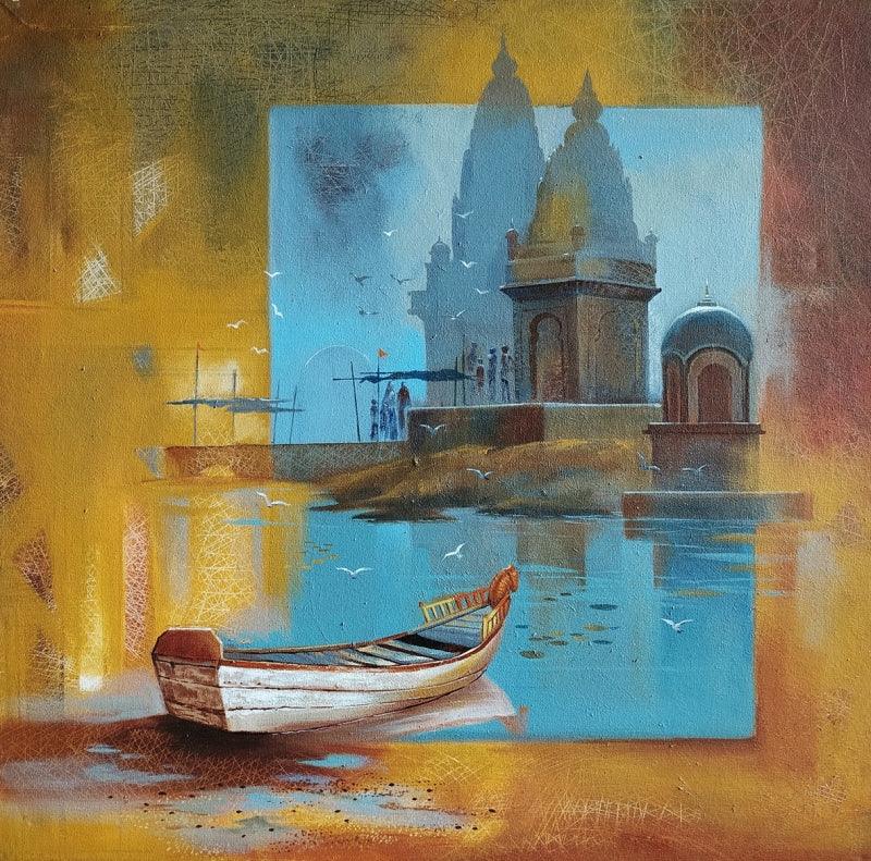 Landscape acrylic painting titled 'Landscape', 30x30 inches, by artist Sanjay Lokhande on Canvas