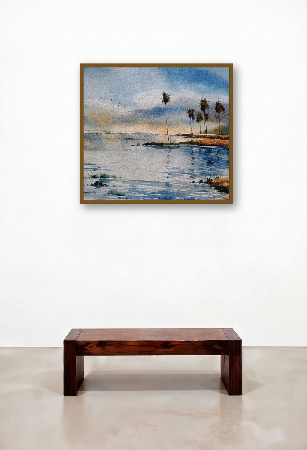 Landscape (A Serene Evening) by artist Prasanta Maiti displayed in a Minimalist Family Room