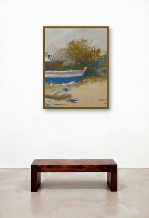Landscape (Golden Hues) by artist Bhargavkumar Kulkarni displayed in a Minimalist Bedroom
