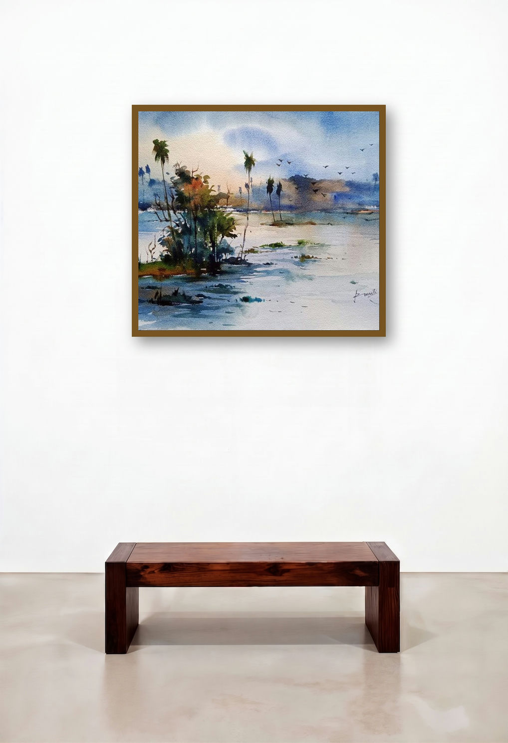Landscape (A Tranquil Evening) by artist Prasanta Maiti displayed in a Industrial Reception Area