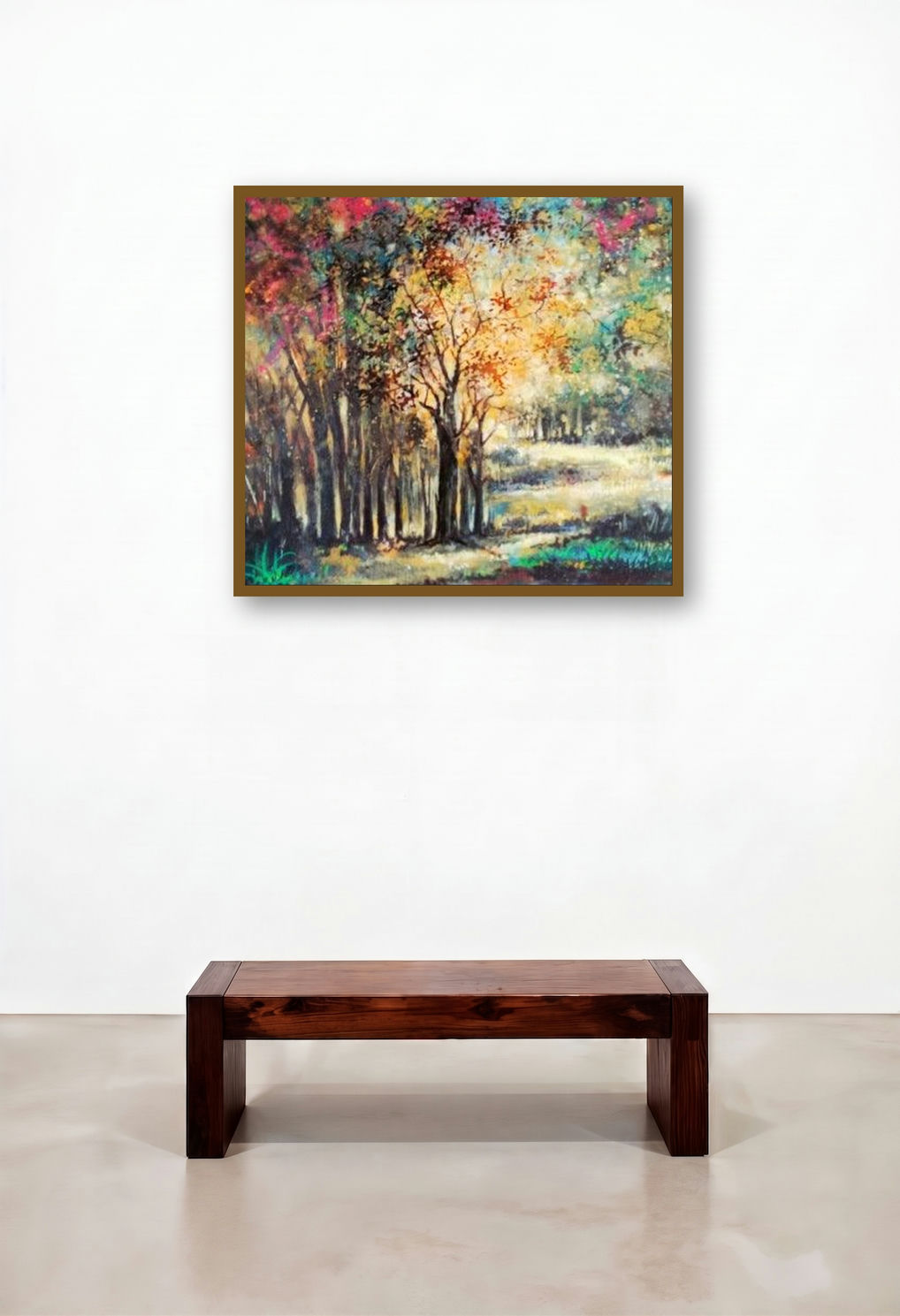 Landscape (Enchanted Forest) by artist N P Pandey displayed in a Transitional Hotel Suite